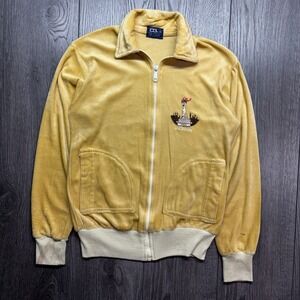 Vintage 70s CTS Velour Track Jacket Mustard Yellow Jackson Graphic Womens Medium